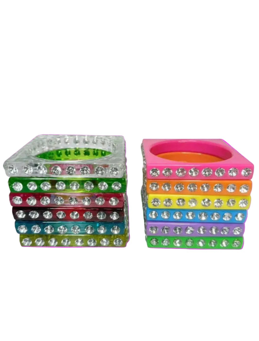 Y2K Square Clear/Solid Acrylic Rhinestone Bangles